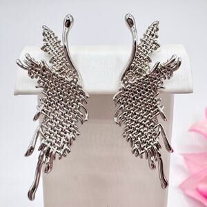 Haute Couture Ripped Cloth Earrings Stamped “S925” Rhodium? Plate Modern Runway